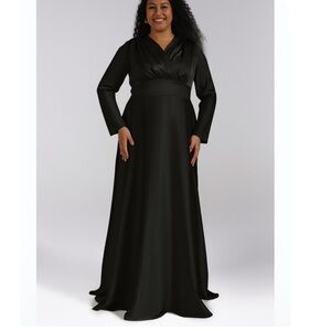 AW . Bridal Elegant Black Women's formal maxi satin Dress size 14